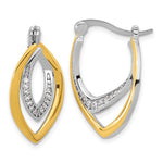 Sterling Silver Rhodium-plated Gold-tone Polished CZ Fancy Hoop Earrings - Product Photo