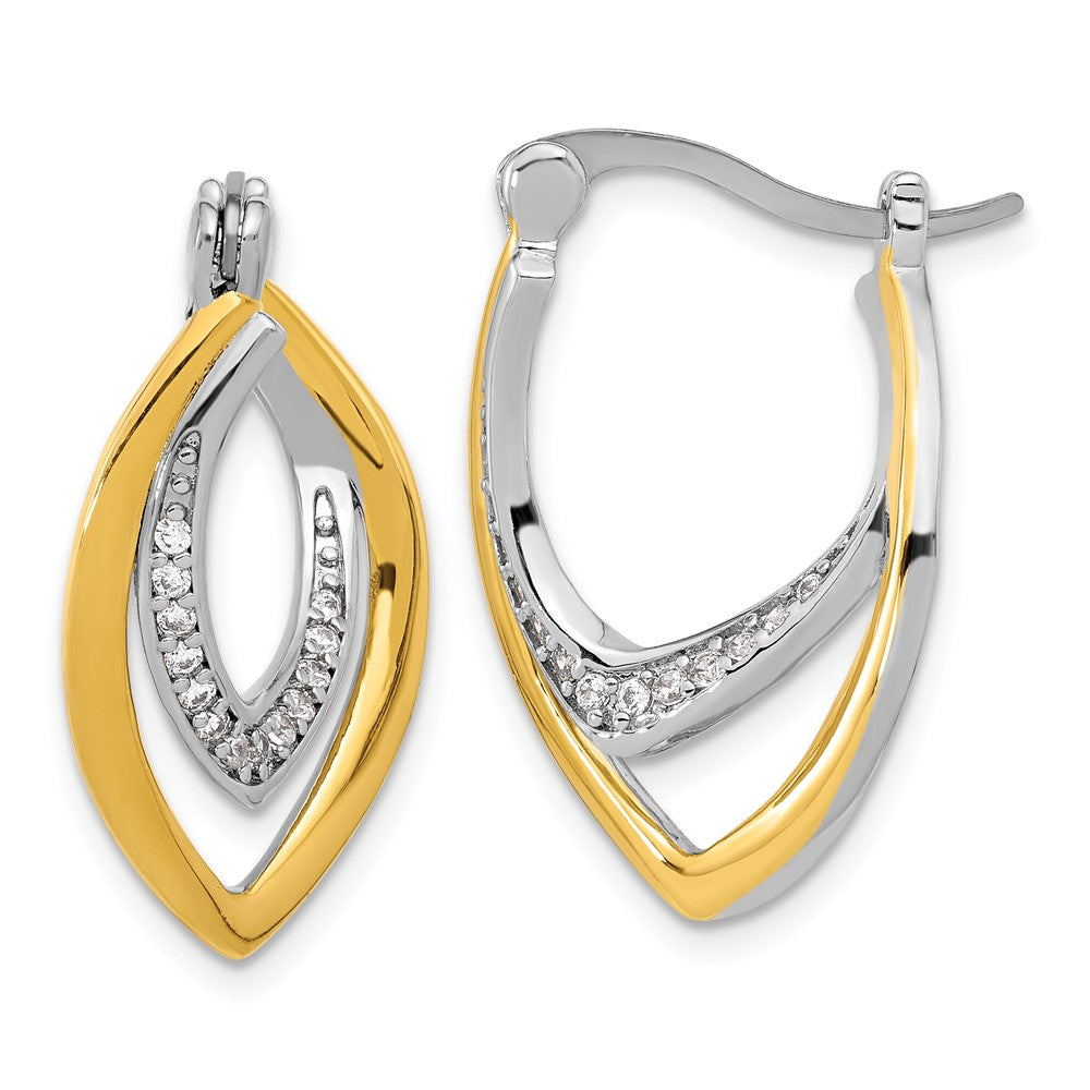 Sterling Silver Rhodium-plated Gold-tone Polished CZ Fancy Hoop Earrings - Product Photo