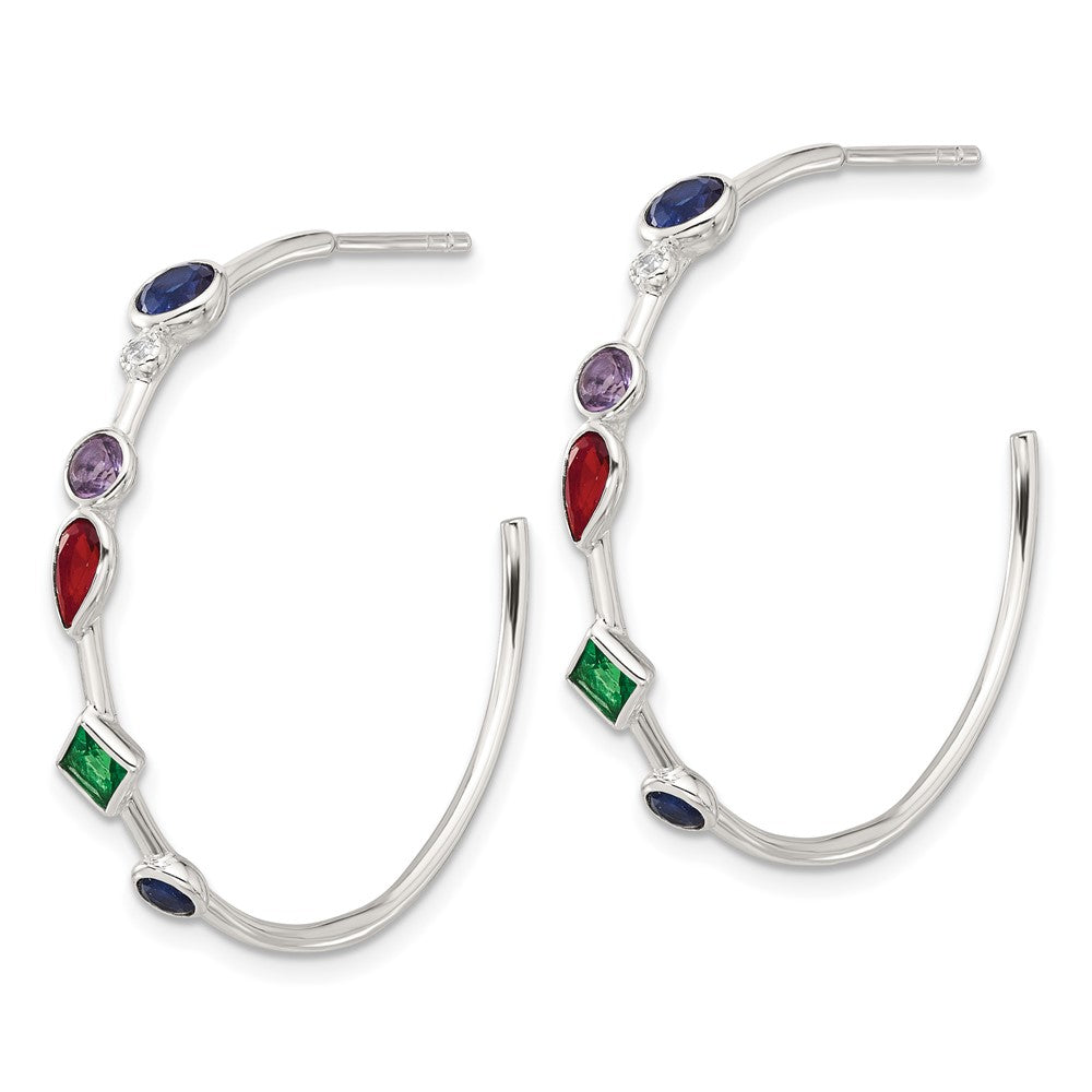 Sterling Silver E-coated Multi Color CZ Post Hoop Earrings - Product Photo