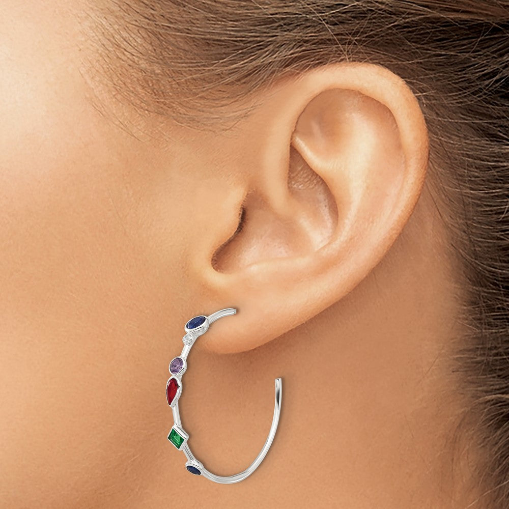 Sterling Silver E-coated Multi Color CZ Post Hoop Earrings - Product Photo