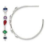 Sterling Silver E-coated Multi Color CZ Post Hoop Earrings - Product Photo