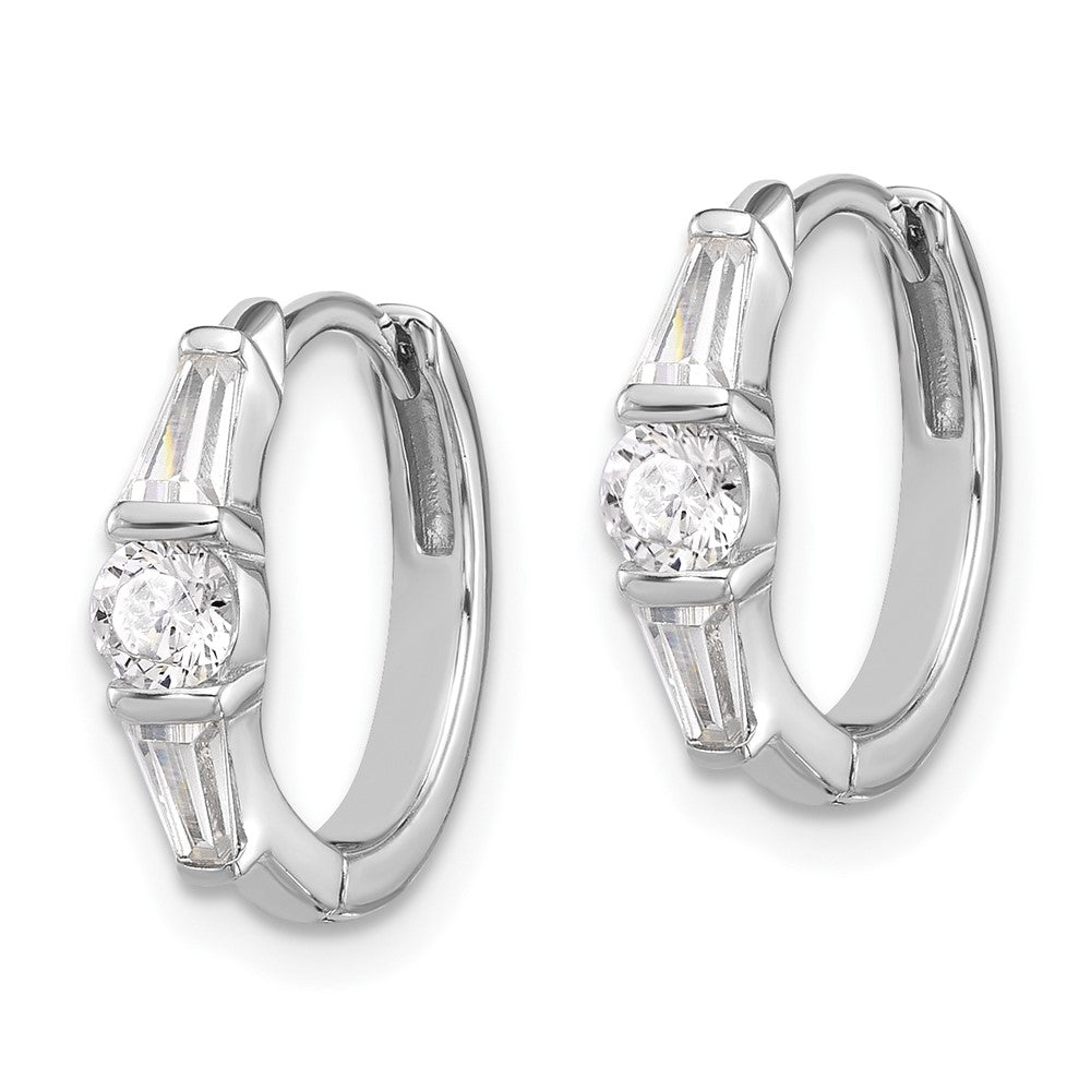 Sterling Silver Rhodium-plated CZ Hinged Hoop Earrings - Product Photo