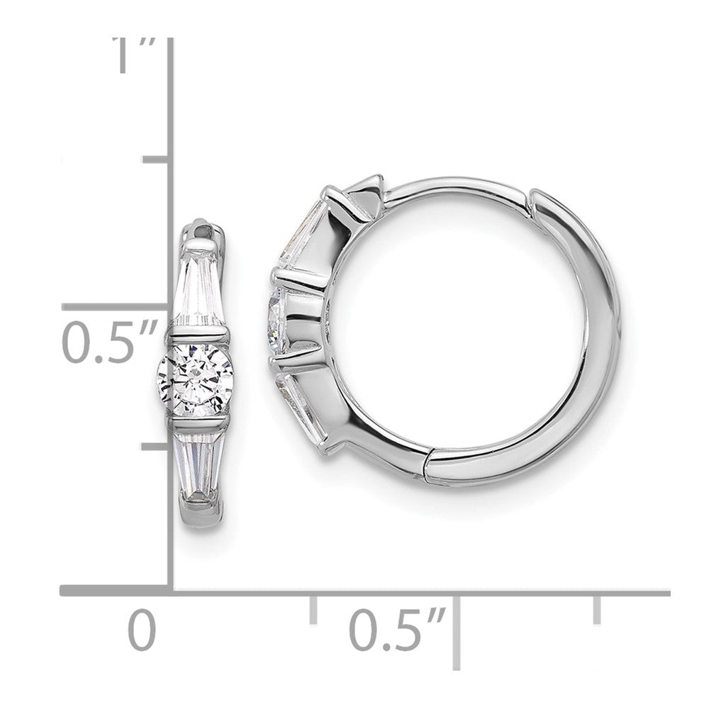 Sterling Silver Rhodium-plated CZ Hinged Hoop Earrings - Product Photo