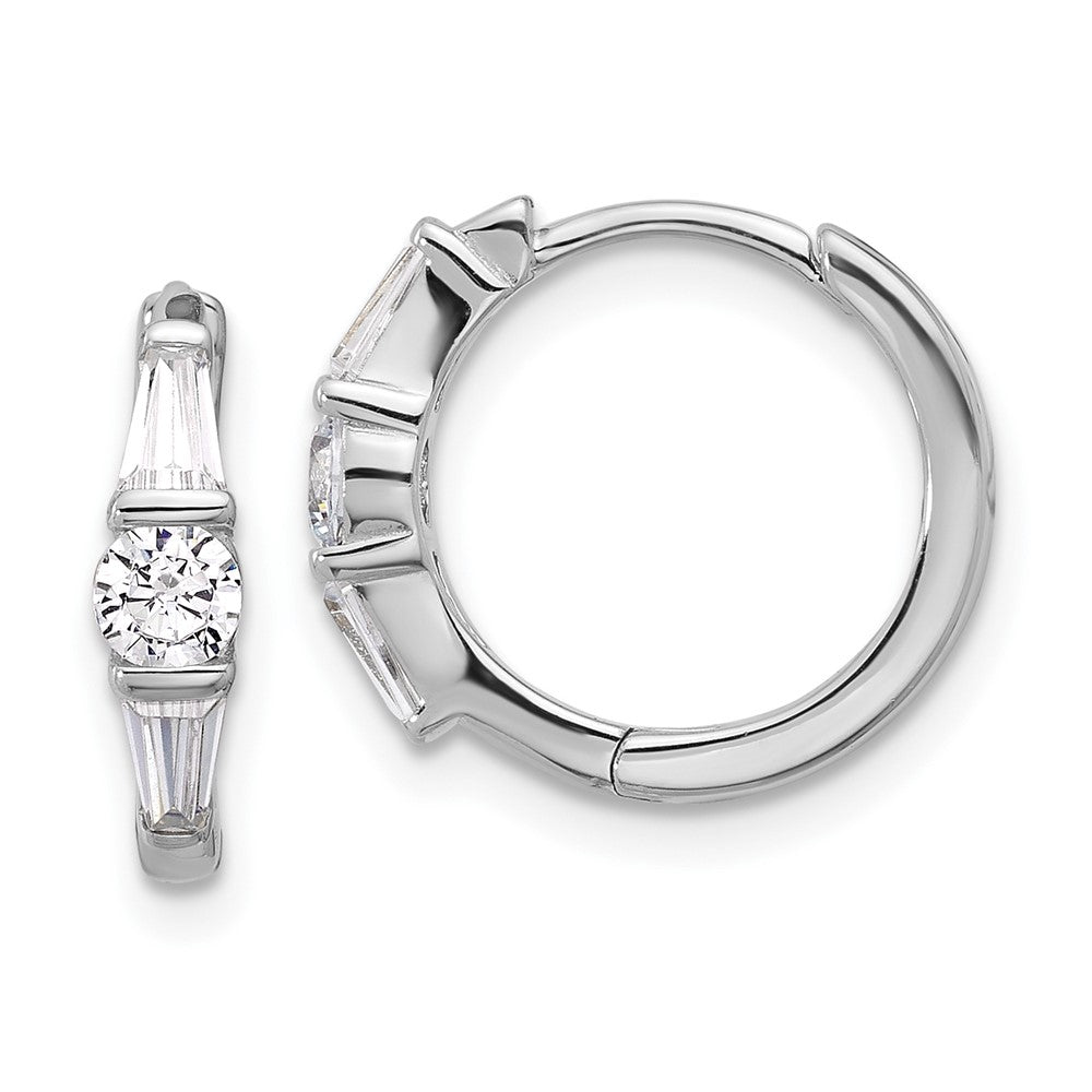 Sterling Silver Rhodium-plated CZ Hinged Hoop Earrings - Product Photo