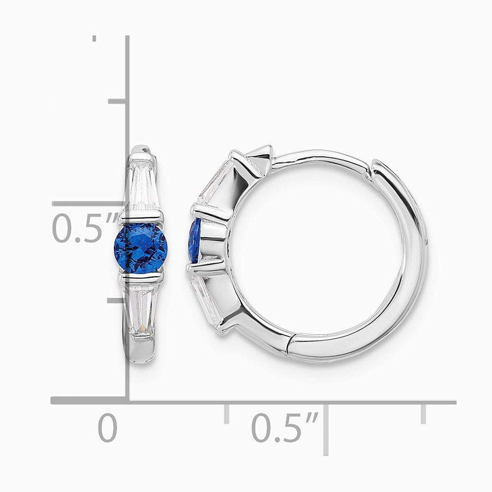 Sterling Silver Rhodium-plated Blue Spinel and CZ Hinged Hoop Earrings - Product Photo