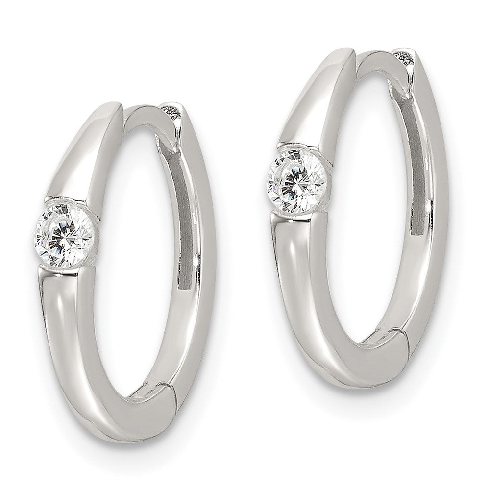 Sterling Silver E-Coating CZ Hinged Hoop Earrings - Product Photo