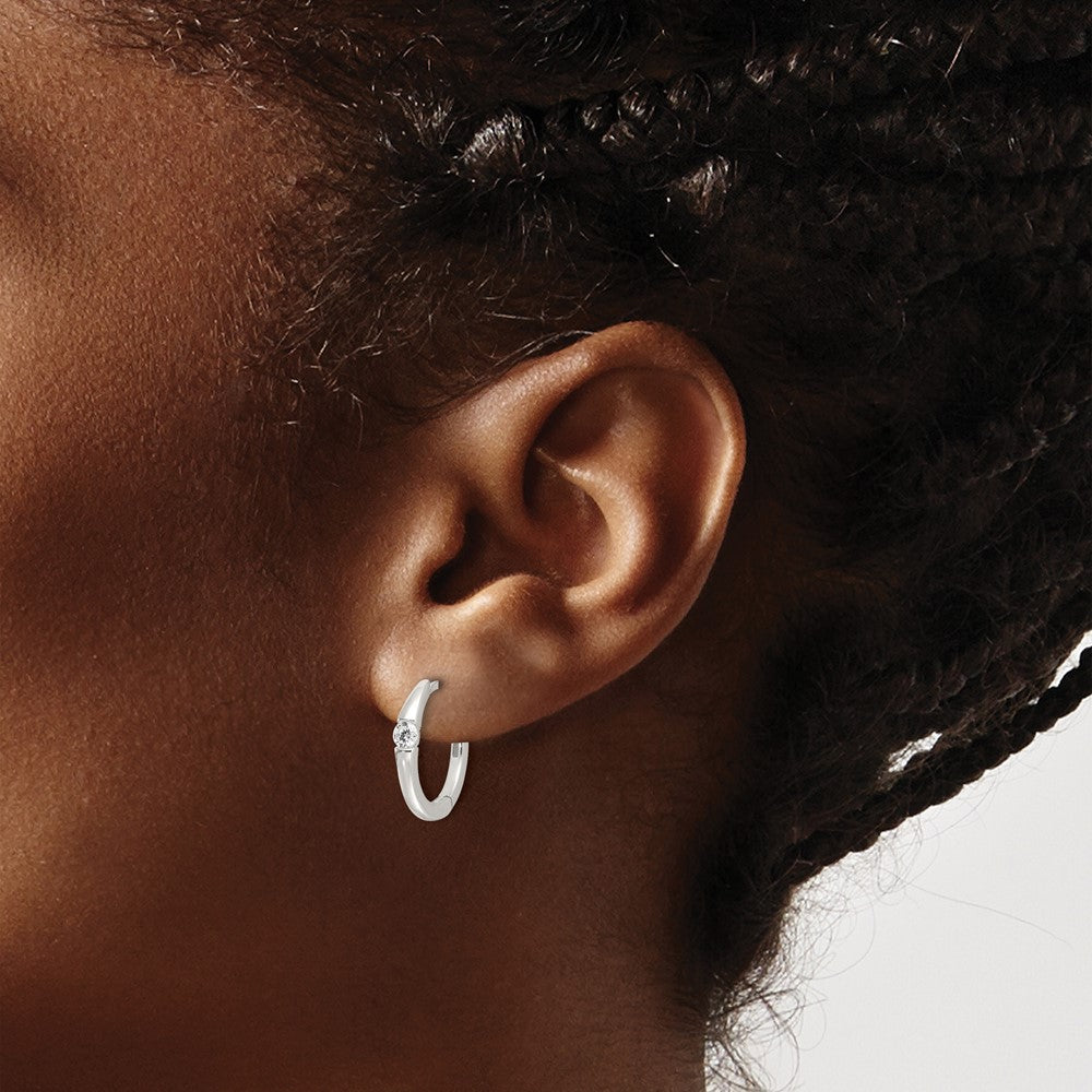Sterling Silver E-Coating CZ Hinged Hoop Earrings - Product Photo