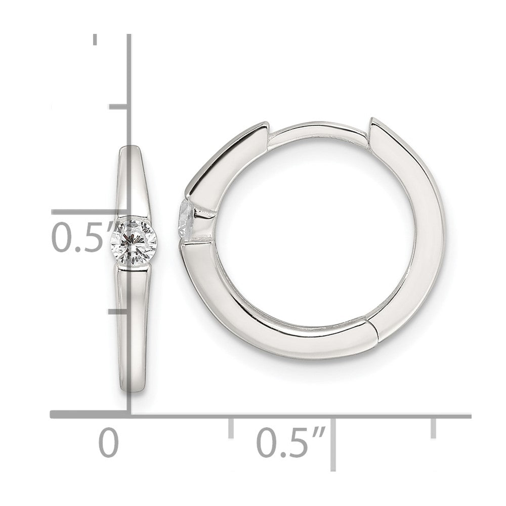 Sterling Silver E-Coating CZ Hinged Hoop Earrings - Product Photo