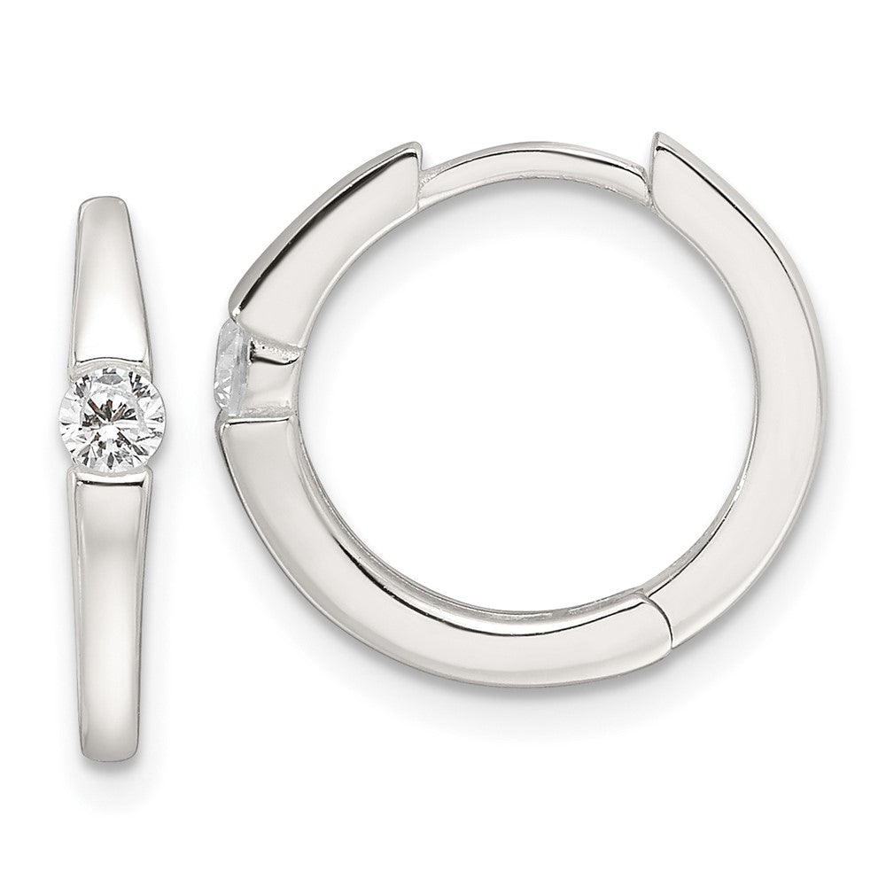 Sterling Silver E-Coating CZ Hinged Hoop Earrings - Product Photo