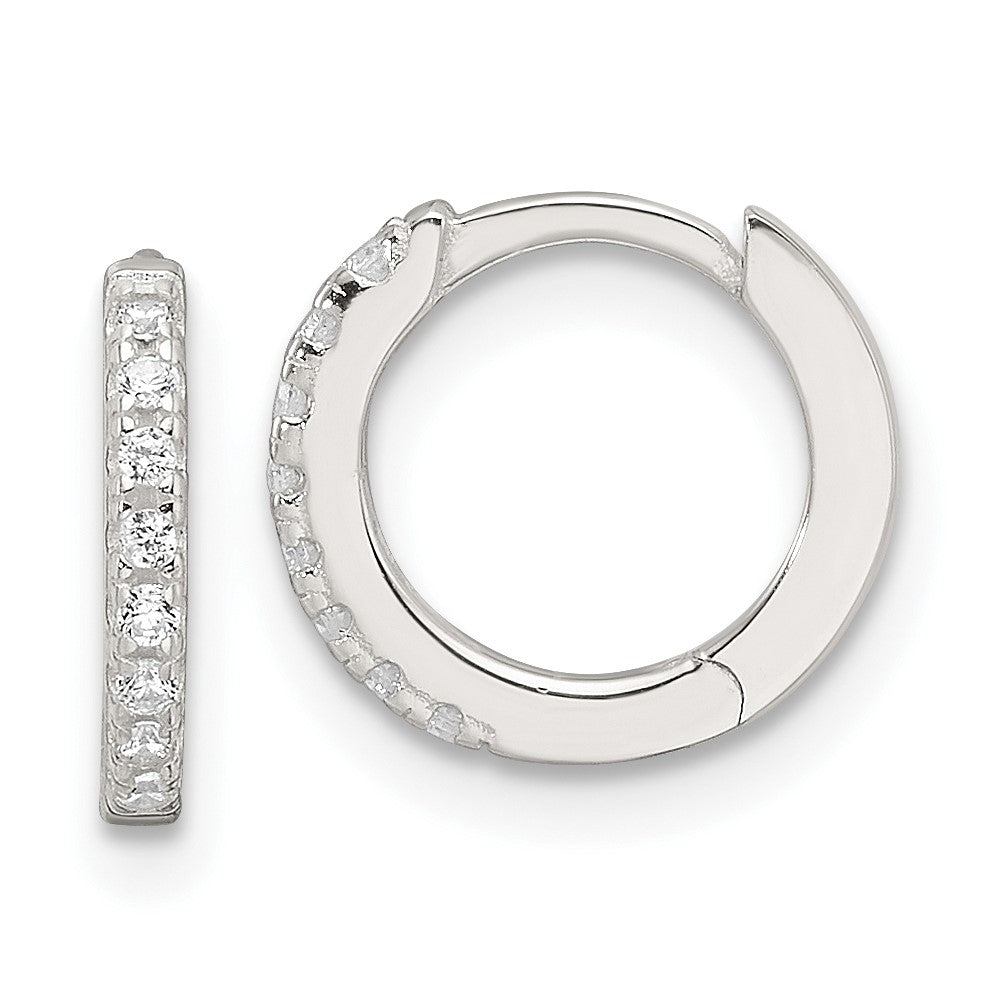 Sterling Silver E-Coating Polished CZ Hinged Hoop Earrings