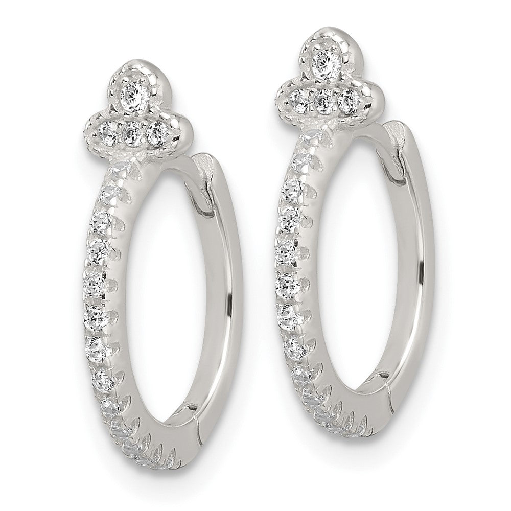 Sterling Silver E-Coating Fancy CZ Hinged Hoop Earrings - Product Photo