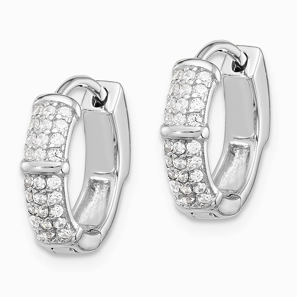 Sterling Silver Rhodium-plated 4mm CZ Hinged Huggie Hoop Earrings - Product Photo
