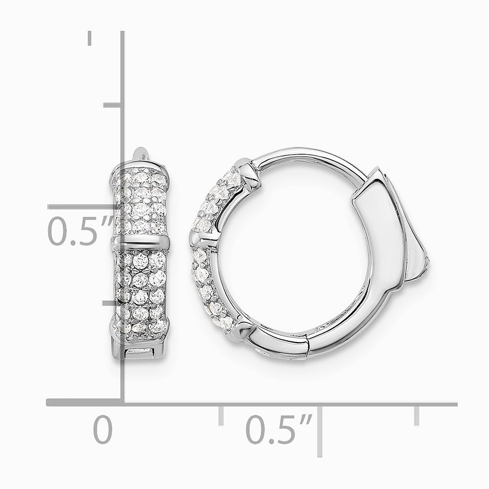 Sterling Silver Rhodium-plated 4mm CZ Hinged Huggie Hoop Earrings - Product Photo