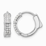 Sterling Silver Rhodium-plated 4mm CZ Hinged Huggie Hoop Earrings - Product Photo