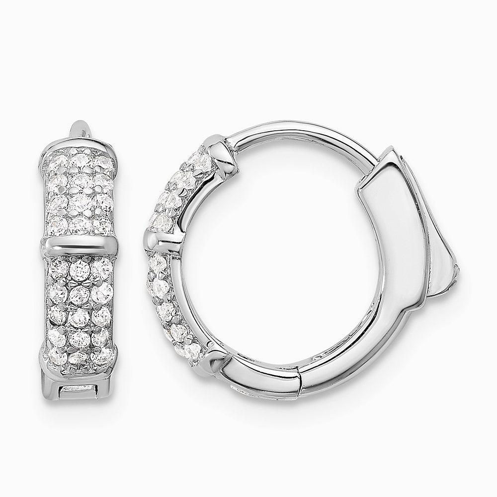 Sterling Silver Rhodium-plated 4mm CZ Hinged Huggie Hoop Earrings - Product Photo