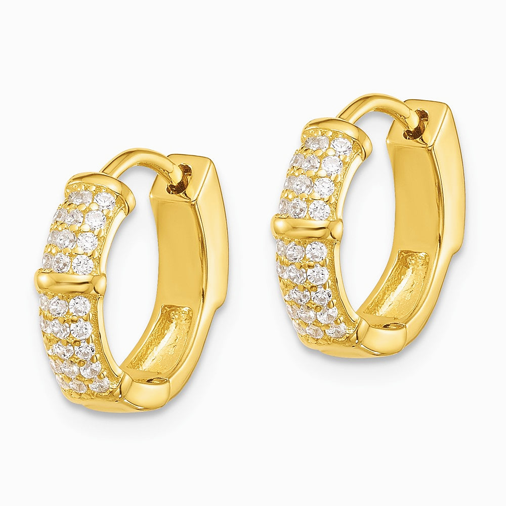 Sterling Silver Gold-tone 4mm CZ Hinged Huggie Hoop Earrings - Product Photo