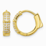 Sterling Silver Gold-tone 4mm CZ Hinged Huggie Hoop Earrings - Product Photo