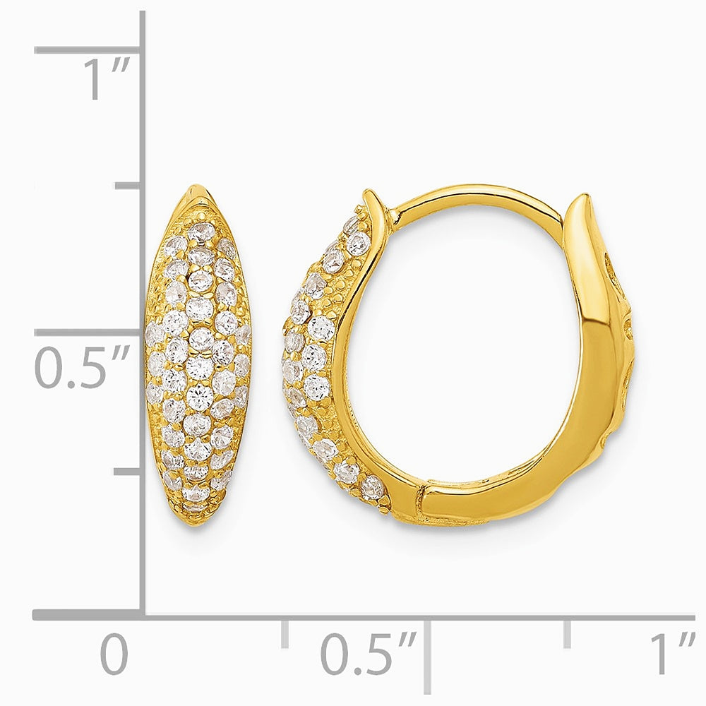 Sterling Silver Gold-tone Pavé CZ Hinged Huggie Hoop Earrings - Product Photo