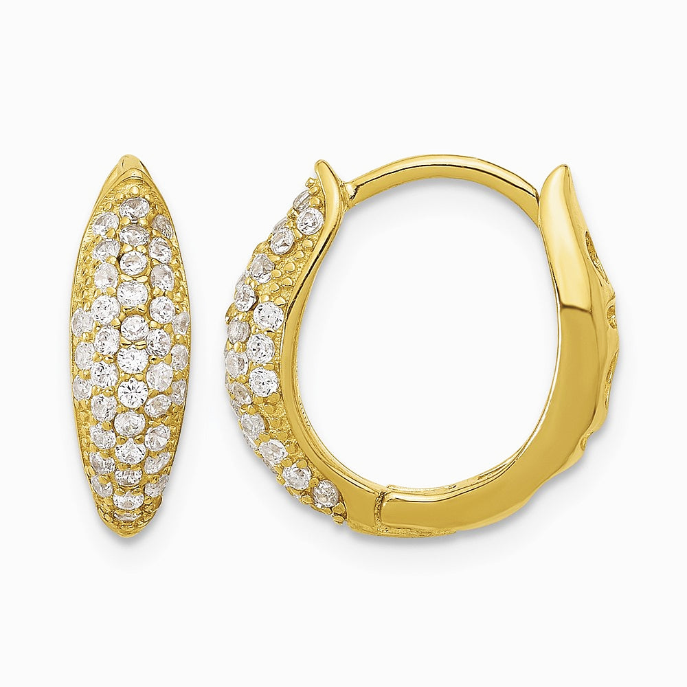 Sterling Silver Gold-tone Pavé CZ Hinged Huggie Hoop Earrings - Product Photo