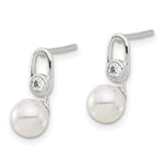 Sterling Silver E-coated Polished 6-7mm Shell Pearl and CZ Post Earrings - Product Photo