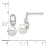 Sterling Silver E-coated Polished 6-7mm Shell Pearl and CZ Post Earrings - Product Photo