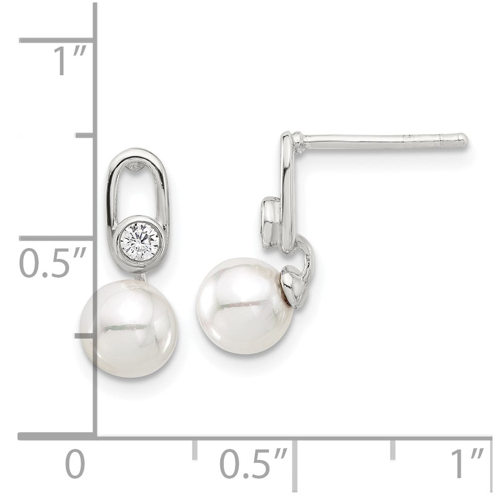 Sterling Silver E-coated Polished 6-7mm Shell Pearl and CZ Post Earrings - Product Photo