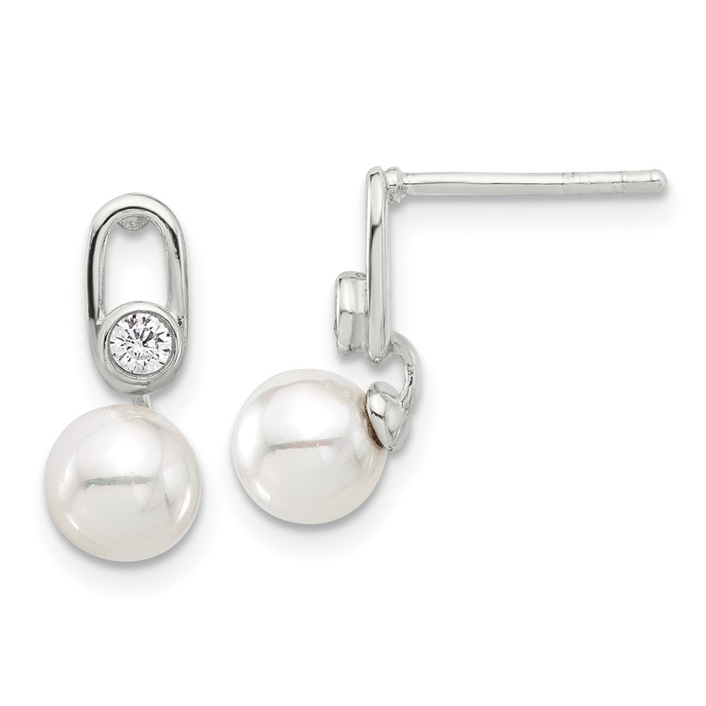 Sterling Silver E-coated Polished 6-7mm Shell Pearl and CZ Post Earrings - Product Photo