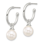 Sterling Silver Polished Dangling 10mm Glass Pearl Post C-Hoop Earrings - Product Photo