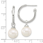 Sterling Silver Polished Dangling 10mm Glass Pearl Post C-Hoop Earrings - Product Photo