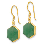 Sterling Silver Gold-plated Polished Hexagon Aventurine Dangle Earrings - Product Photo