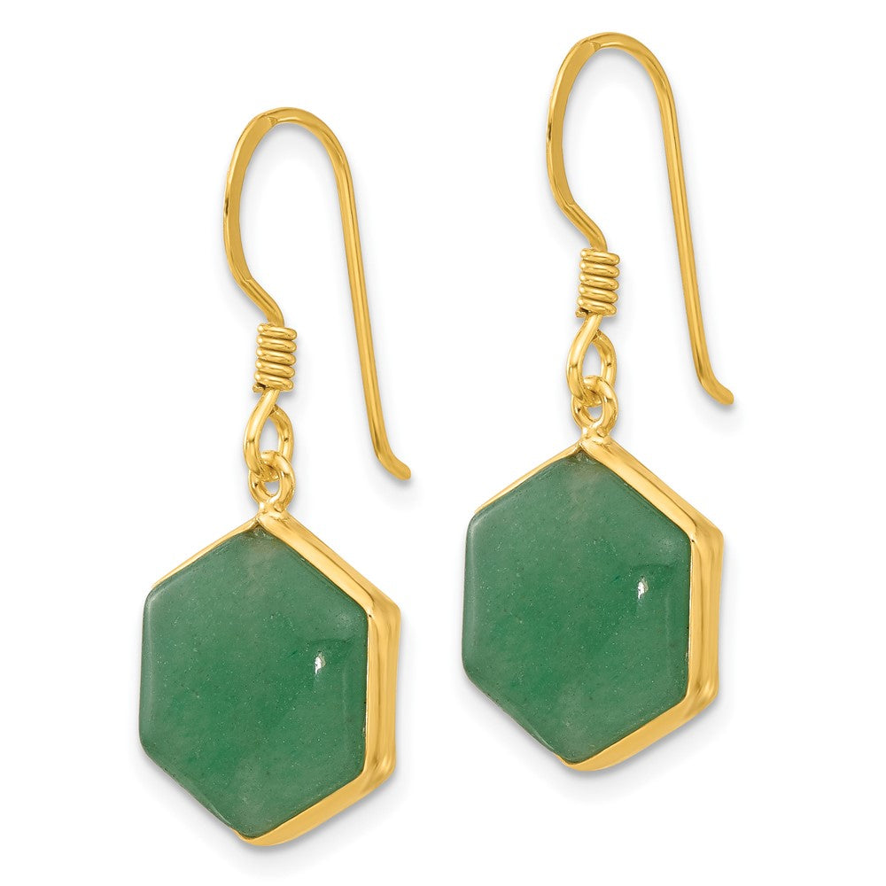 Sterling Silver Gold-plated Polished Hexagon Aventurine Dangle Earrings - Product Photo