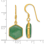 Sterling Silver Gold-plated Polished Hexagon Aventurine Dangle Earrings - Product Photo