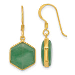 Sterling Silver Gold-plated Polished Hexagon Aventurine Dangle Earrings - Product Photo
