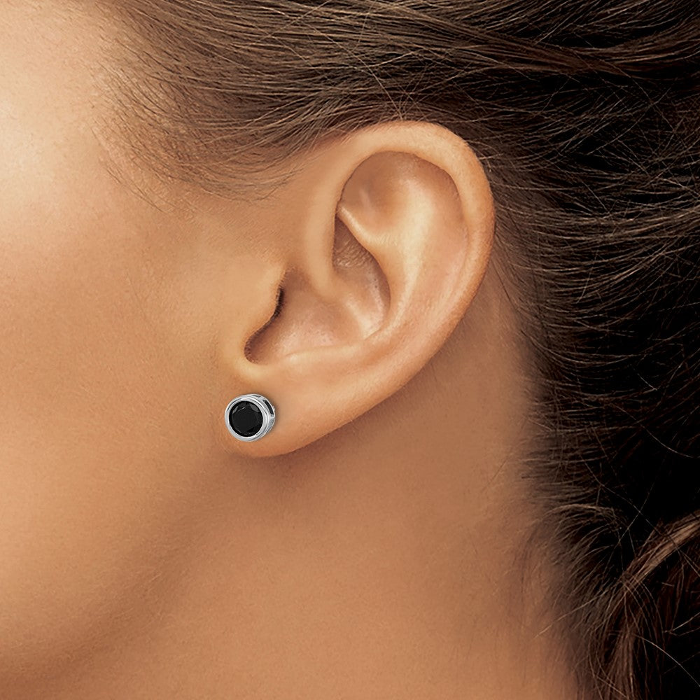 Sterling Silver Rhodium-plated Polished Black Spinel Bezel Stud Earrings - Product Photo