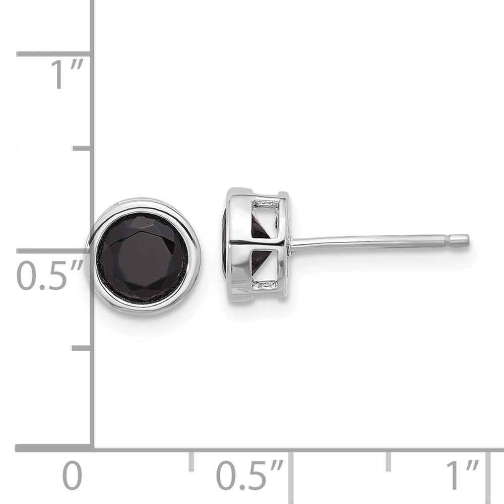 Sterling Silver Rhodium-plated Polished Black Spinel Bezel Stud Earrings - Product Photo