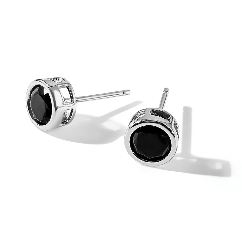 Sterling Silver Rhodium-plated Polished Black Spinel Bezel Stud Earrings - Product Photo