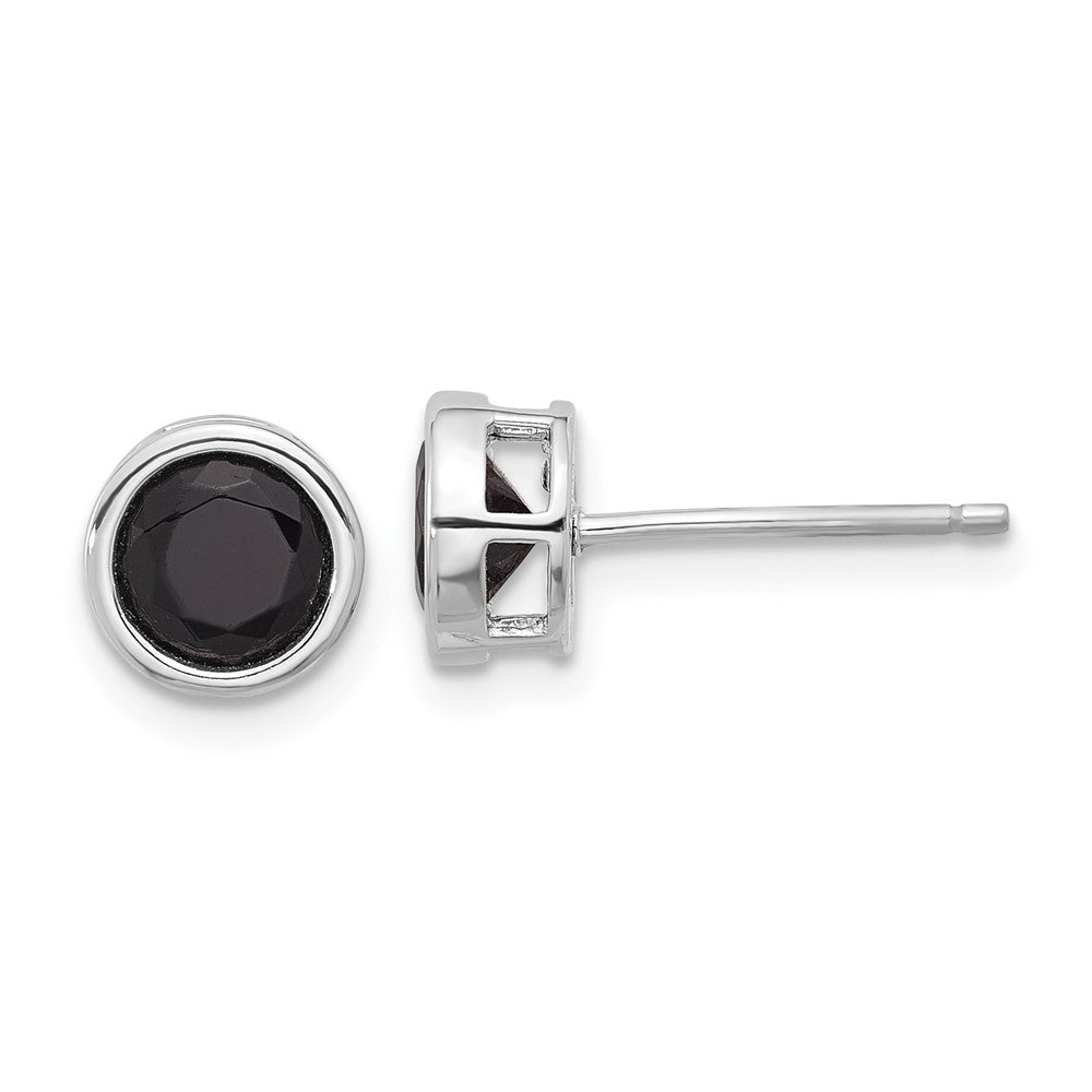 Sterling Silver Rhodium-plated Polished Black Spinel Bezel Stud Earrings - Product Photo