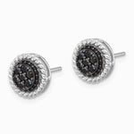 Sterling Silver RH-plated Polished/Twisted Black Spinel Circle Post Earring - Product Photo