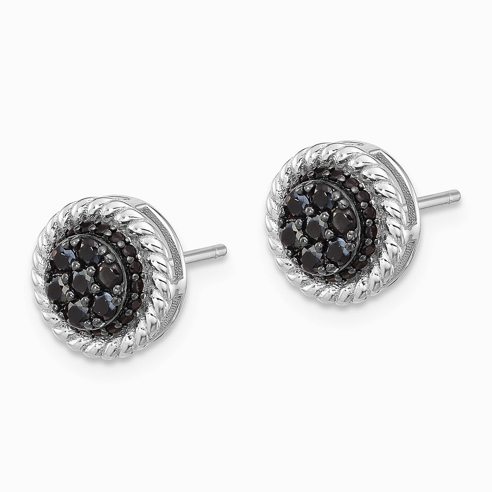 Sterling Silver RH-plated Polished/Twisted Black Spinel Circle Post Earring - Product Photo