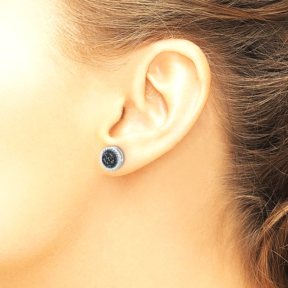 Sterling Silver RH-plated Polished/Twisted Black Spinel Circle Post Earring - Product Photo