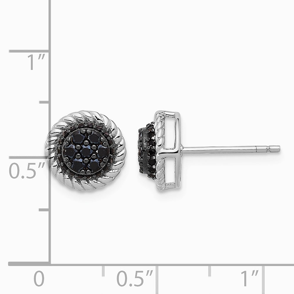 Sterling Silver RH-plated Polished/Twisted Black Spinel Circle Post Earring - Product Photo