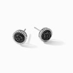 Sterling Silver RH-plated Polished/Twisted Black Spinel Circle Post Earring - Product Photo