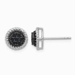 Sterling Silver RH-plated Polished/Twisted Black Spinel Circle Post Earring - Product Photo