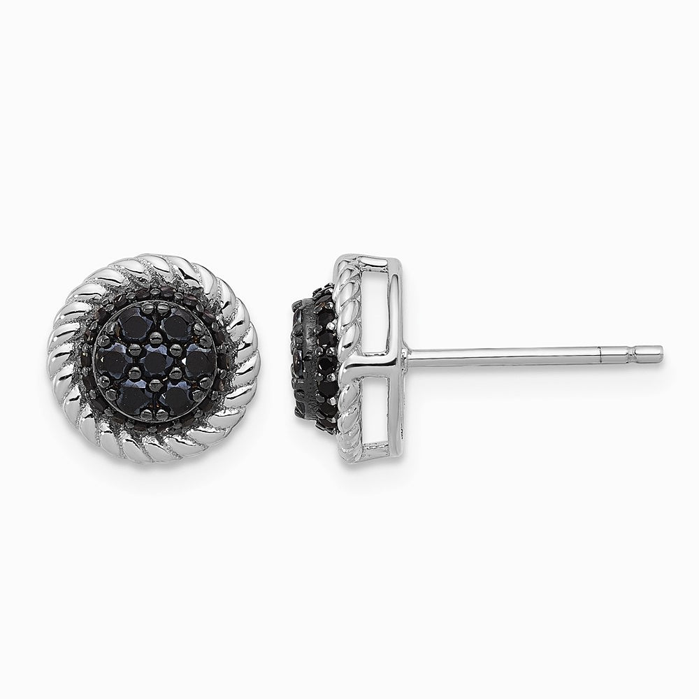 Sterling Silver RH-plated Polished/Twisted Black Spinel Circle Post Earring - Product Photo