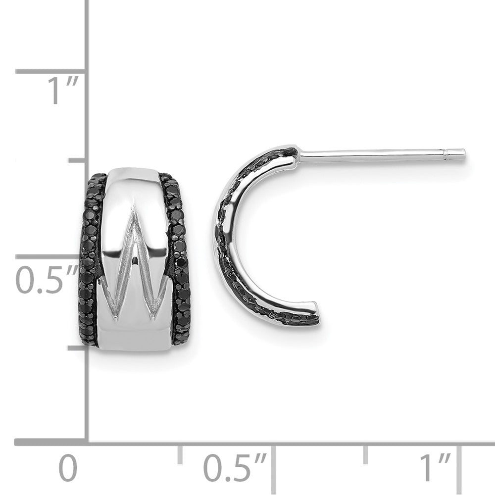 Sterling Silver RH-plated Polished Black Spinel Post C-Hoop Earrings - Product Photo