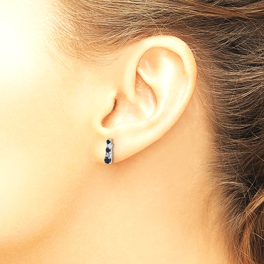 Sterling Silver RH-plated Black Spinel/Created White Sapphire Post Earrings - Product Photo
