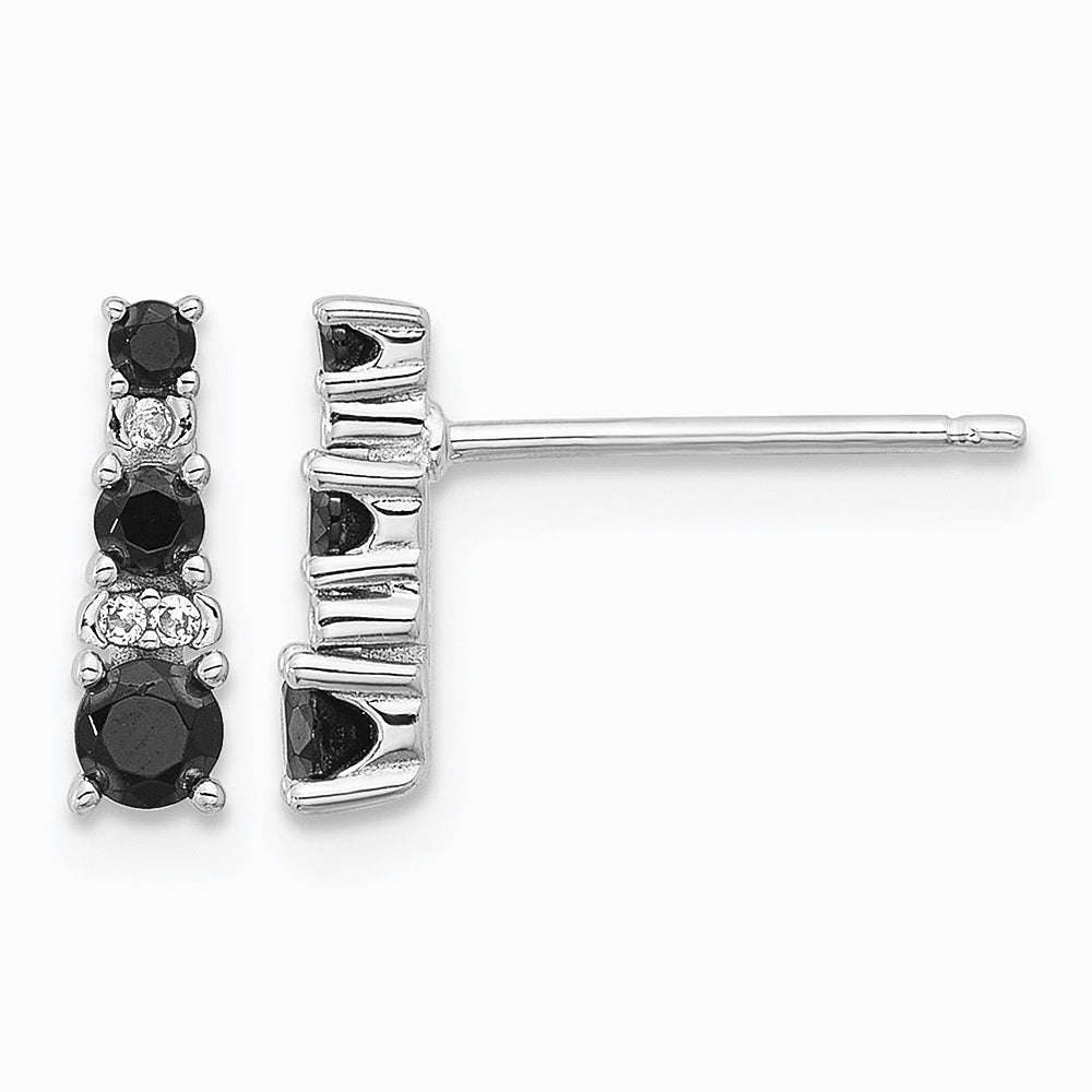 Sterling Silver RH-plated Black Spinel/Created White Sapphire Post Earrings - Product Photo