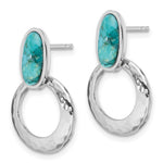 Sterling Silver Rhodium-plated Recon. Turquoise Post Dangle Earrings - Product Photo
