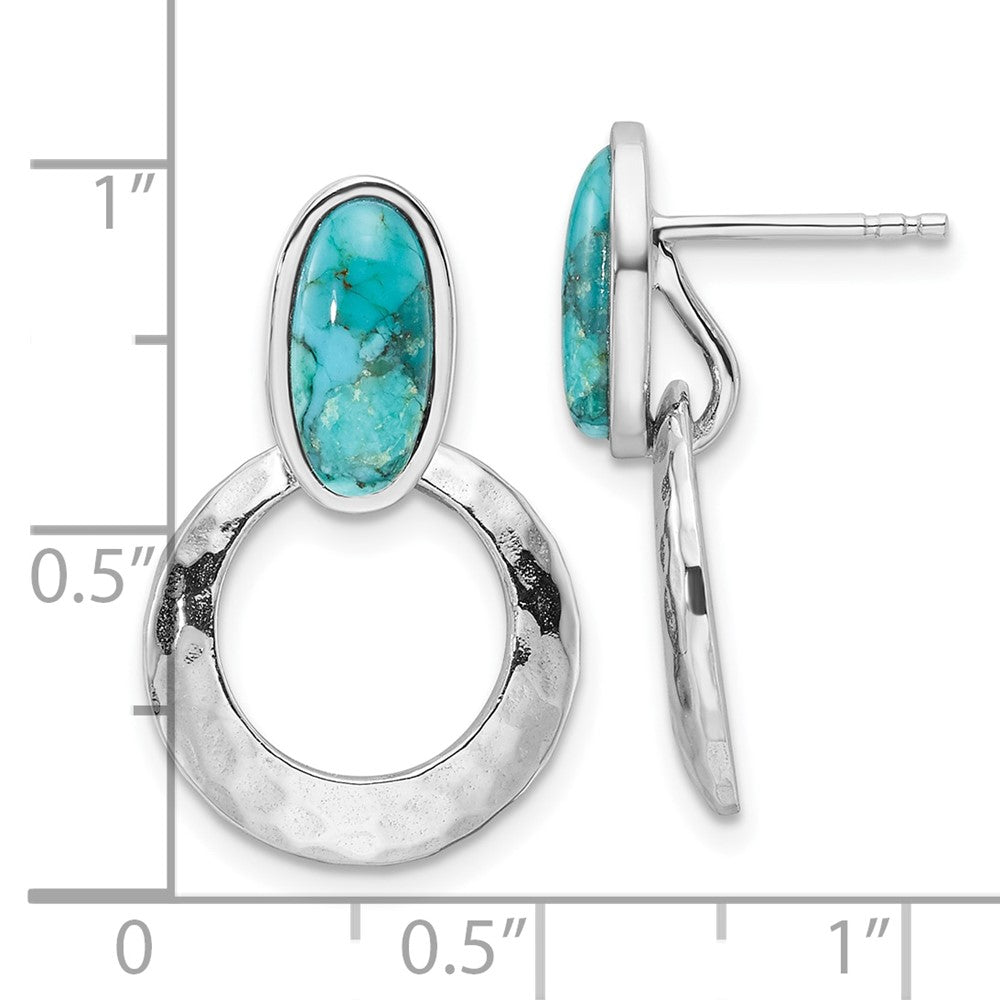 Sterling Silver Rhodium-plated Recon. Turquoise Post Dangle Earrings - Product Photo