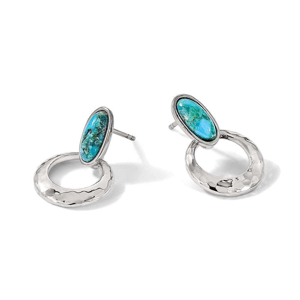 Sterling Silver Rhodium-plated Recon. Turquoise Post Dangle Earrings - Product Photo